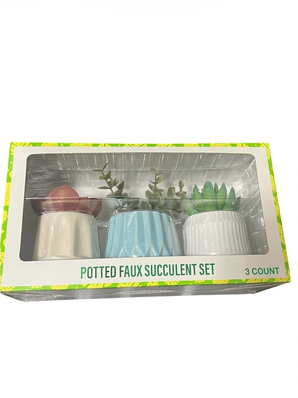 Festive choice Potted Faux Succulent Set - Cream, Blue, White